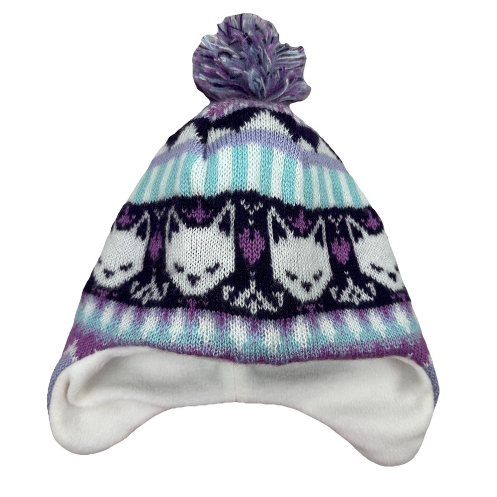 Toddler Infant Fleece lined Knit Hat Cat/Fox Pom Ear flaps - Made for Target‎
